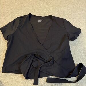 PINK Victoria's Secret Black Short Sleeve Wrap Top